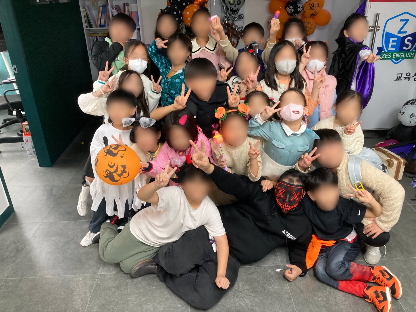 Halloween party, with children’s faces protected